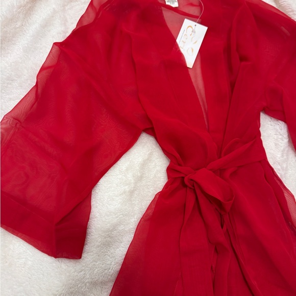 Sheer Red Tie-Front Cover-Up Robe - Picture 8 of 9